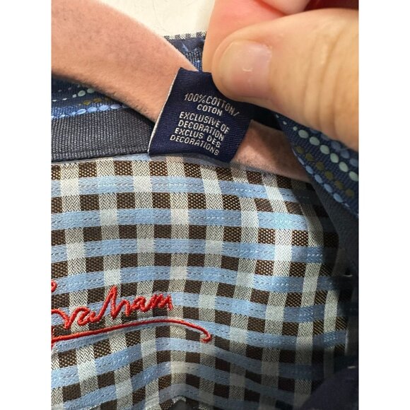 Robert Graham Flip Cuff Button Up Shirt Mens Size Medium Blue Stripe Work - Picture 6 of 11